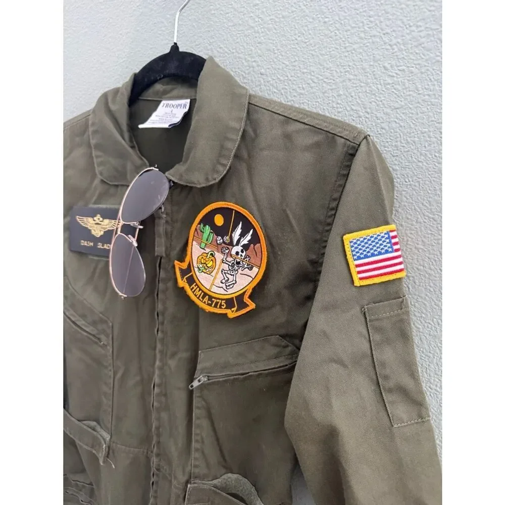 TROOPER Clothing Unisex Youth L Sz 8/10 Military Flight Suit Costume Olive Green